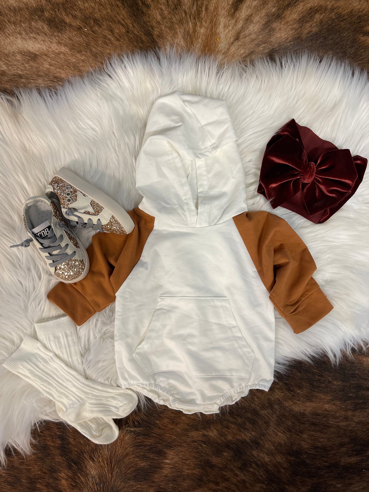 HOODIE BUBBLE ROMPER - CAMEL