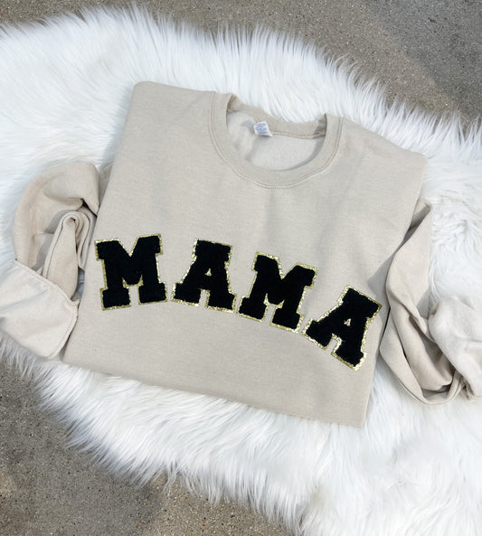 MAMA PATCH SWEATSHIRT - BLACK ON SANDSTONE